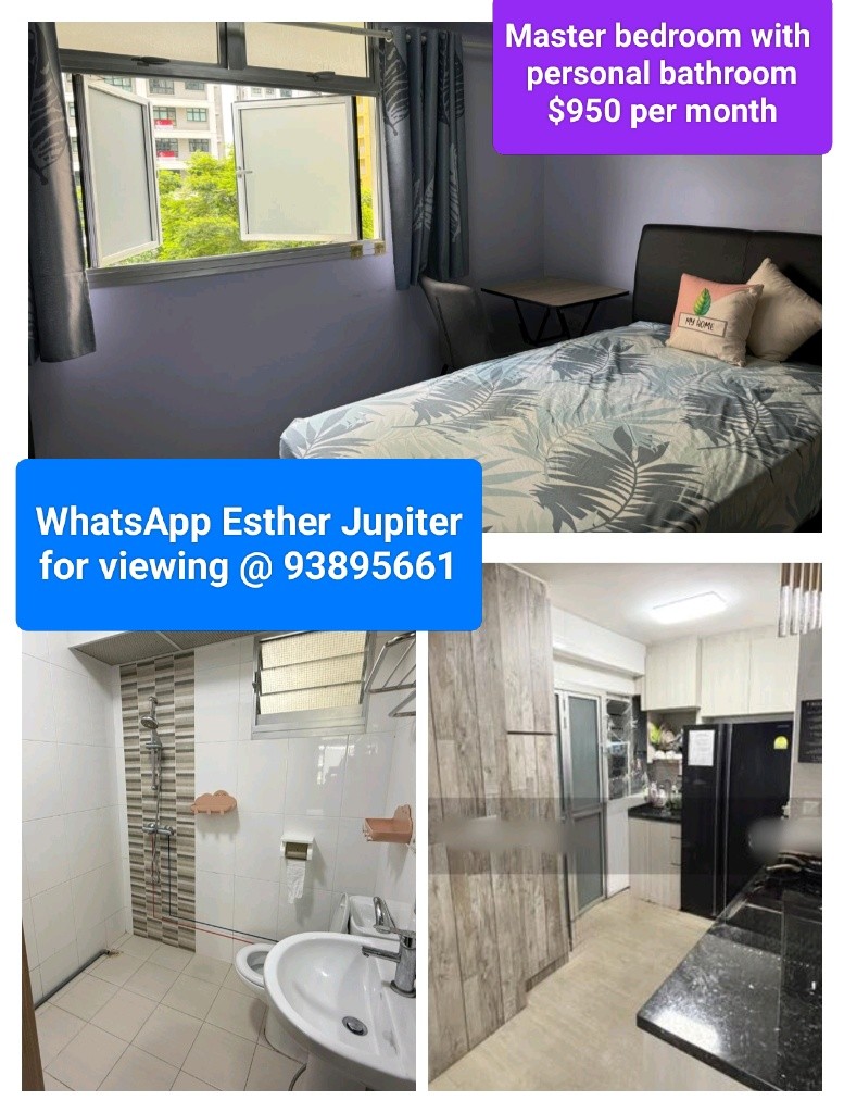 主人房出租 Master bedroom+ bathroom @ $950 - Punggol 榜鵝 - 分租房間 - Homates 新加坡