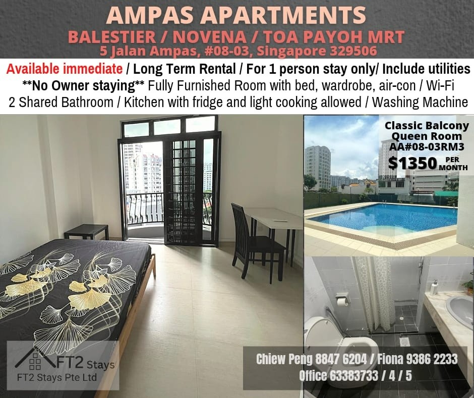 Balestier / Near Toa Payoh, Novena mrt  Available Immediate - Common  Room/1 Person Stay Only/No Owner Staying/Fully Furnished with Bed/Wardrobe/WIFI/Air-con/2 Shared Bathrooms/allowed Cooking/ Toa Pa - Homates 新加坡