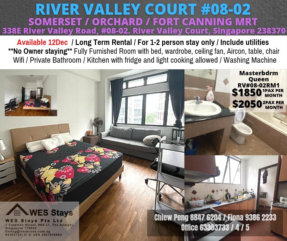 Master room/Long term rental/For 1-2 person stay only/no Owner Stayon/No Agent Fee/Cooking allowed/ Near Somerset MRT / Orchard MRT / Fort Canning MRT/ Available 12 Dec - River Valley 里峇峇利 - 分租房间 - Homates 新加坡