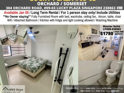 Room for 1Pax / Wifi / No owner staying/ No Agent Fee / Light Cooking allowed/Somerset MRT, Orchard MRT / Available 5 Jan - 304 Orchard Road
