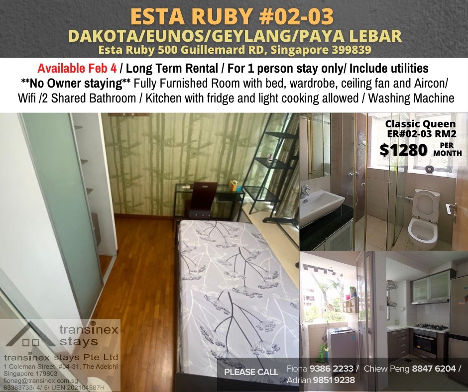 Available﻿ Feb 4 - Master Room/Include Utilities/Wifi/Aircon/No Agent Fee/Light Cooking Allowed/Washing Machine - Dakota 達科達 - 分租房間 - Homates 新加坡