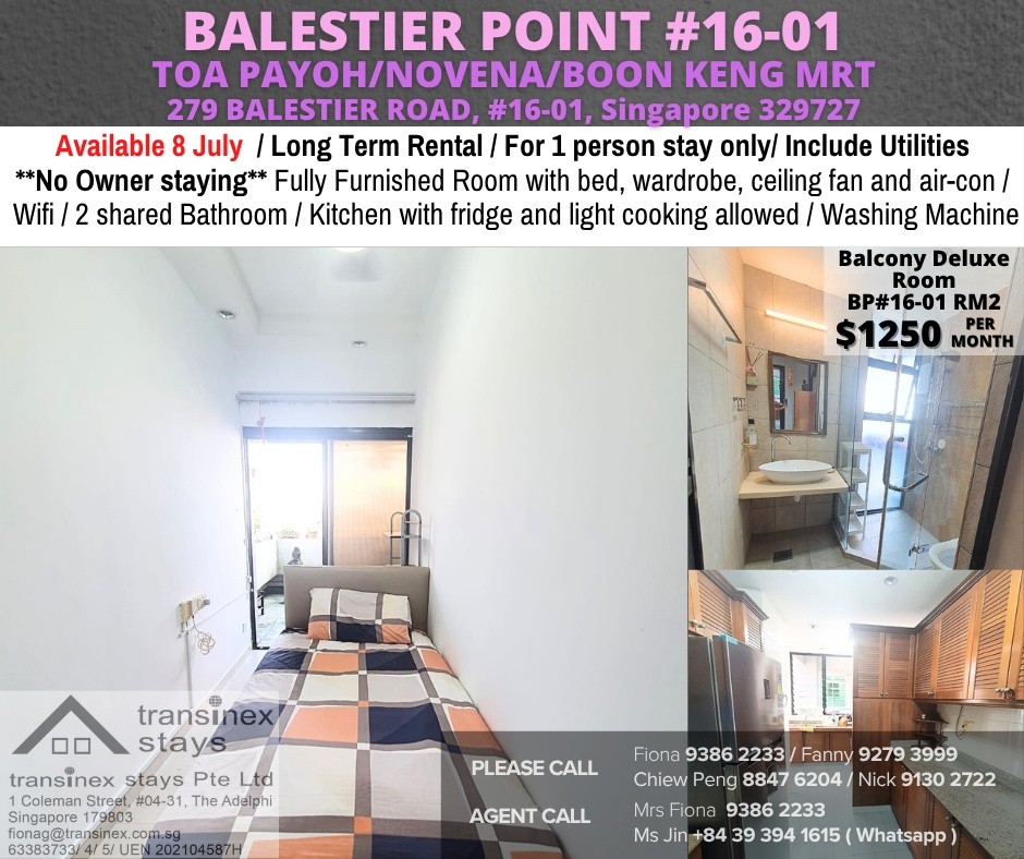 Room for Rent/279 BALESTIER ROAD, #16-01, Singapore 329727/ Available 8 July - Toa Payoh 大巴窯 - 整個住家 - Homates 新加坡