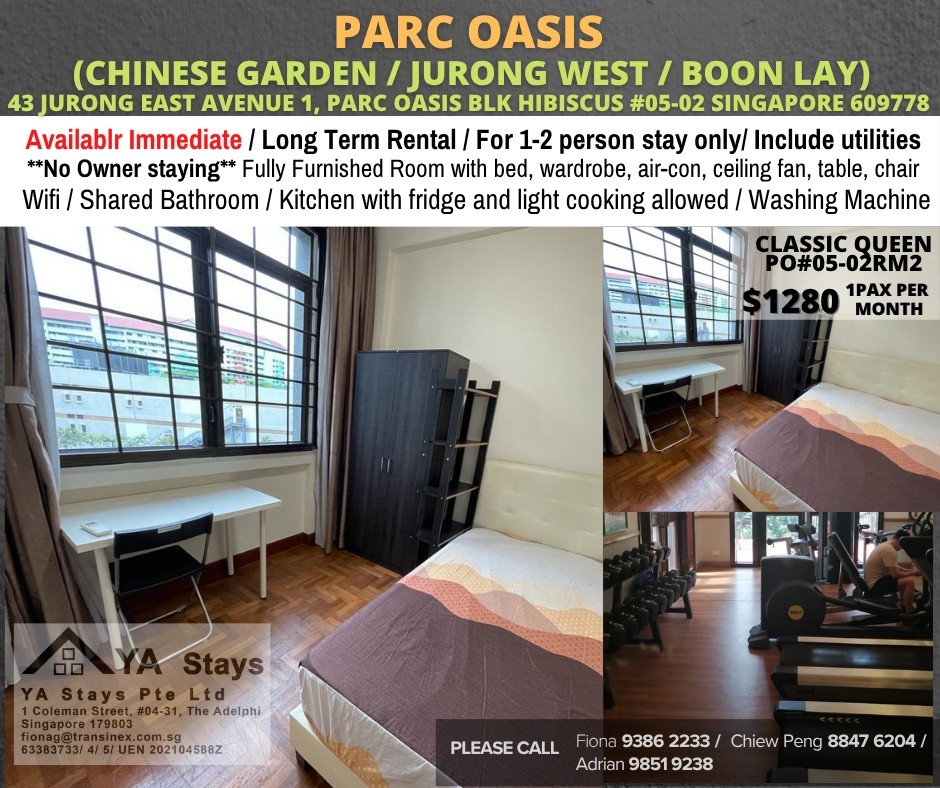 Room For rent/43 JURONG EAST AVENUE 1, PARC OASIS BLK HIBISCUS 60977 Road/commen /for 1pax/ Available Immediate  - Toa Payoh 大巴窯 - 整個住家 - Homates 新加坡