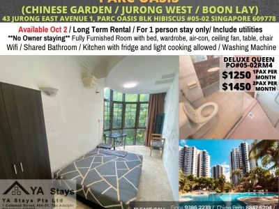 Room for rent / Jurong West / Common room / 1pax stay / Available Oct 2 - 43 Jurong East Avenue 1, Parc Oasis Blk Hibiscus #05-02 Singapore 609778
